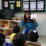 Kindergarten circle time with the teacher at Edistää Preschool, Wadala West, Mumbai